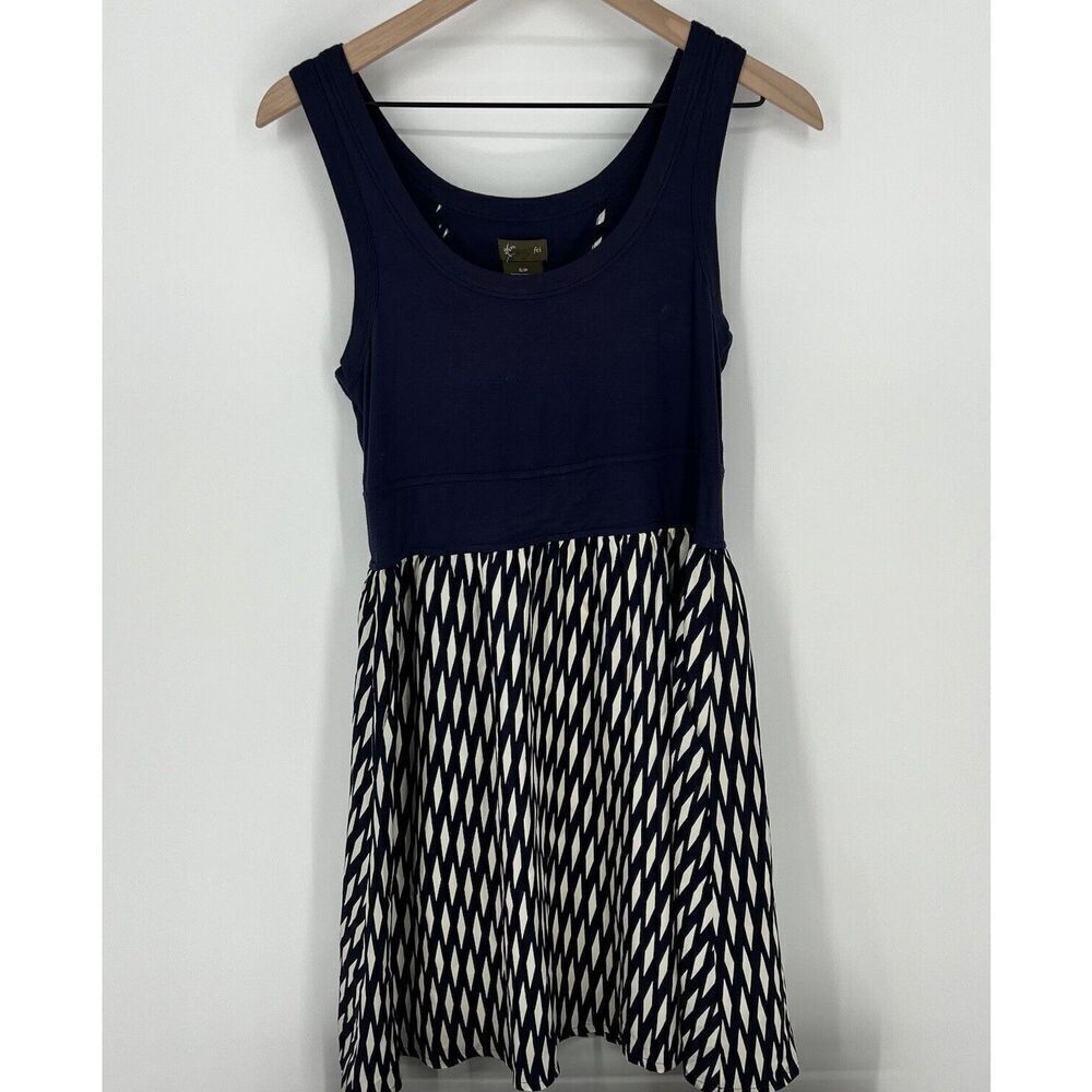 FEI Anthropologie Silk Tank Dress Sleeveless Lined Pockets Navy Blue Sz Small